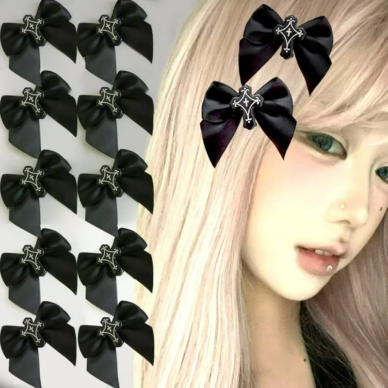 

Gothic Halloween Black Bowknot Cross Hairpin Girls Y2k Lolita Bow Hair Clip Party Hair Accessories Decoration Gifts Headwear
