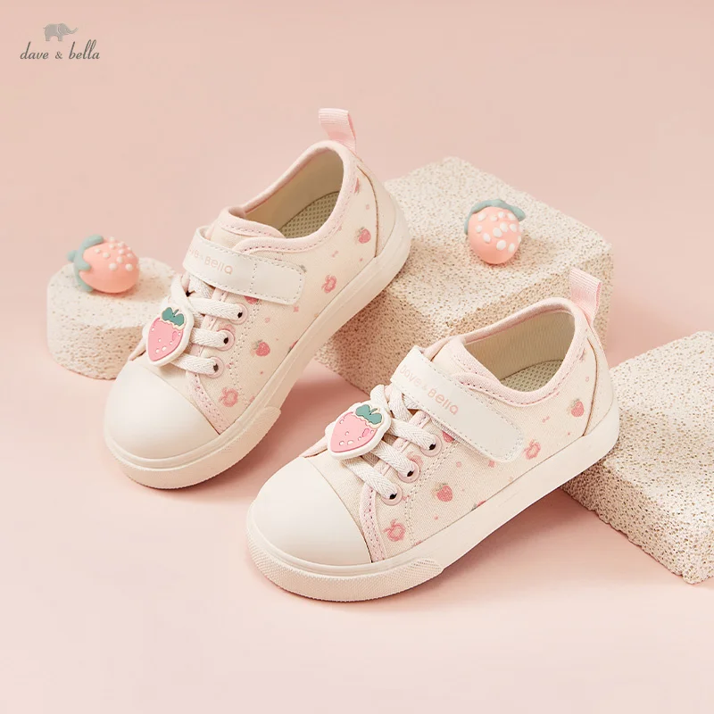 

Dave Bella Girl's Canvas Shoes Strawberries Pink Spring Kids Casual Shoes Non-slip All-mtach Cute Children Shoe DB1250283