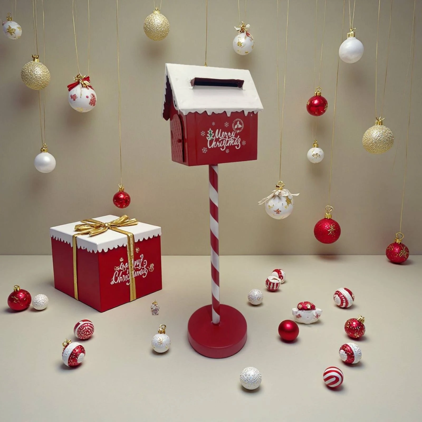 Christmas Mailbox Scene Display House-Shaped Mailbox North Pole Post Box Indoor or Outdoor Holiday Decor for Bar, Shop