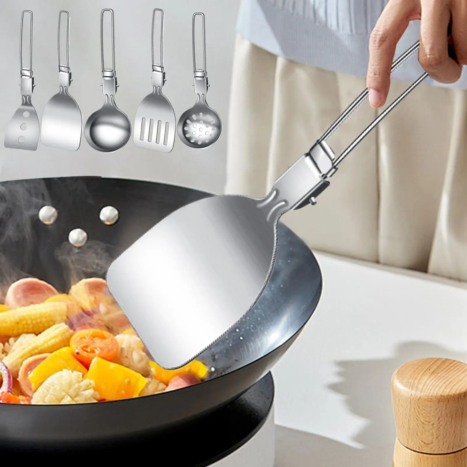 Camping Cookware Sets 6 Piece Foldable Spatula Portable Camping Cookware Kitchen Tools With Storage Bag For Stewing Frying view 4