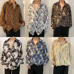 Vintage Oil Painting Flower Loose Long Sleeve Shirt Men Women Hawaii Style Retro Couple Outerwear Fashion Urban Youth