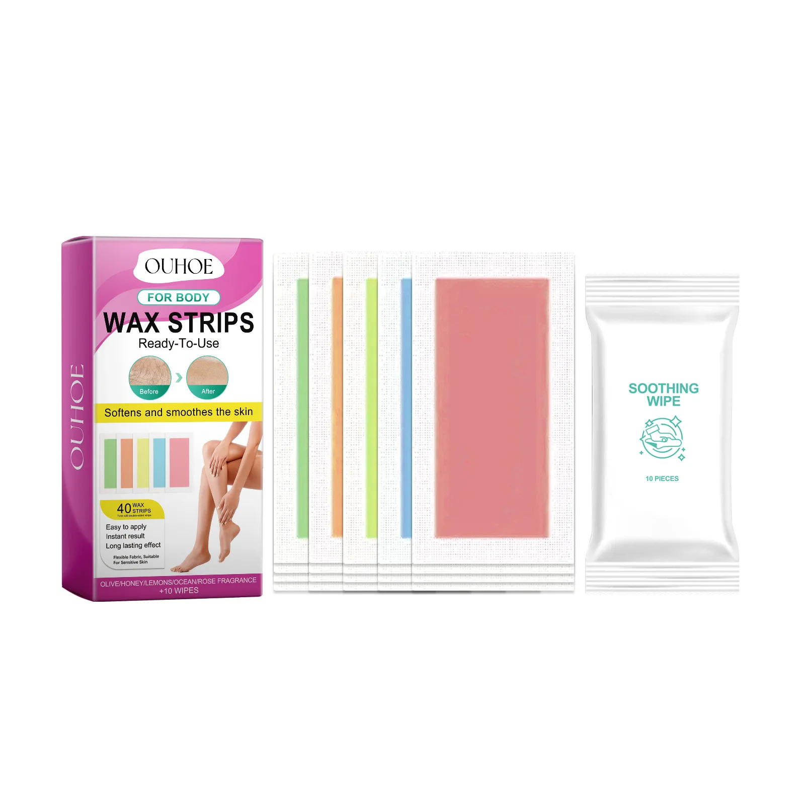 Hair Removal Wax Strips Depilatory Wax Professional Temperate Harmless Dual-Side Non Woven Hair Remover Arm Leg Depilation Paper