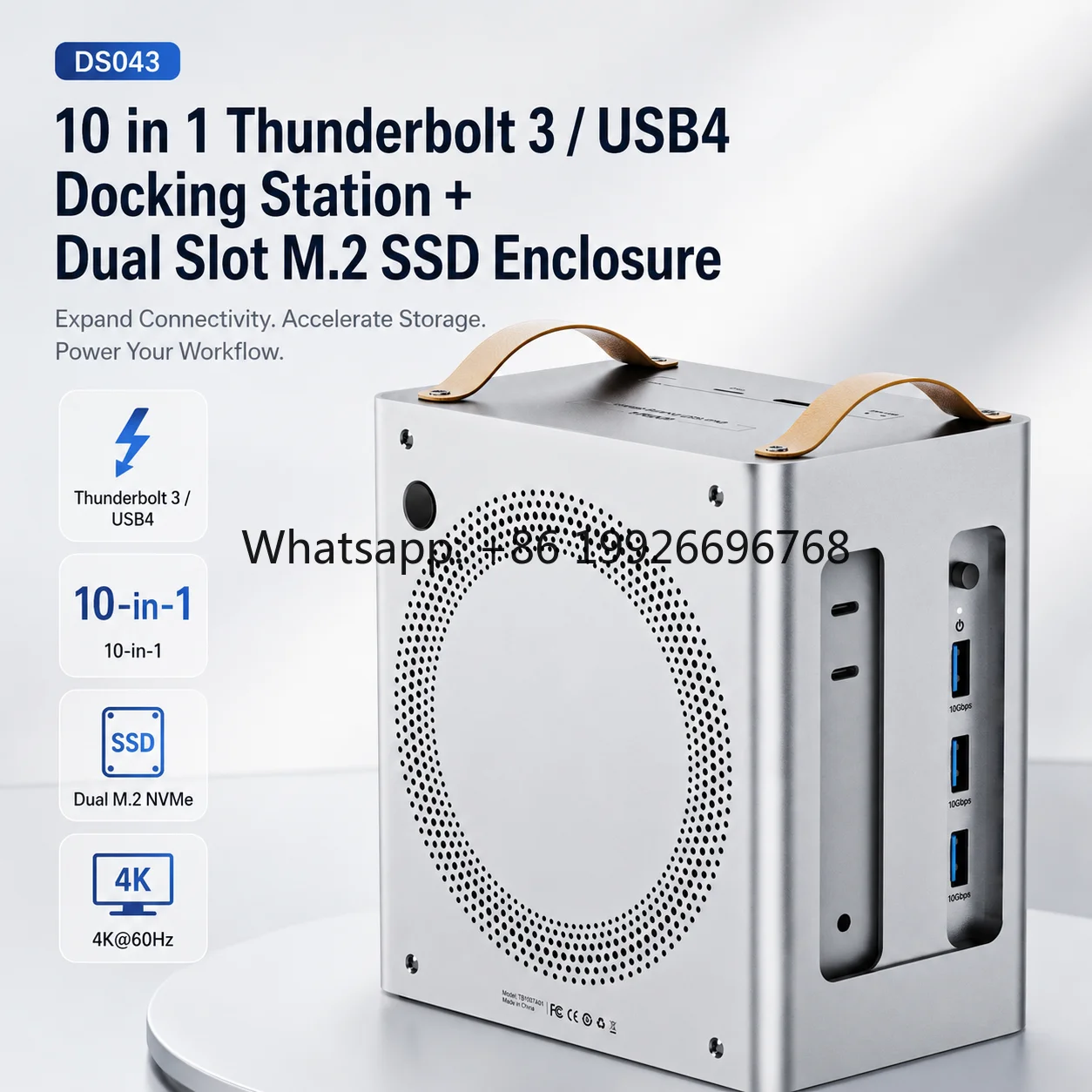 10-in-1 Thunderbolt 3 Docking Station with Dual M.2 NVMe Enclosure, 4K DP, 10Gbps USB, Card Reader, Mini M4 Compatible