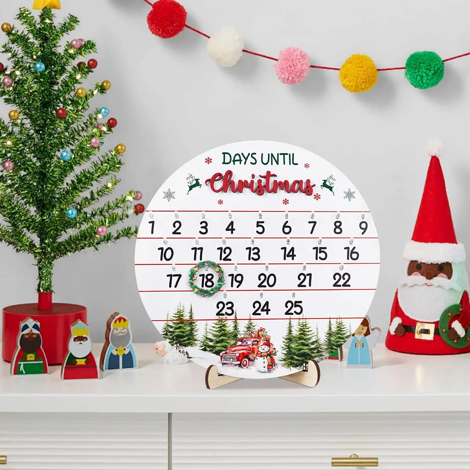 Christmas Countdown 25 Days Christmas Advent Calendar Wooden Decoration Door Sign Calendar for Indoor Outdoor Wall Fireplace