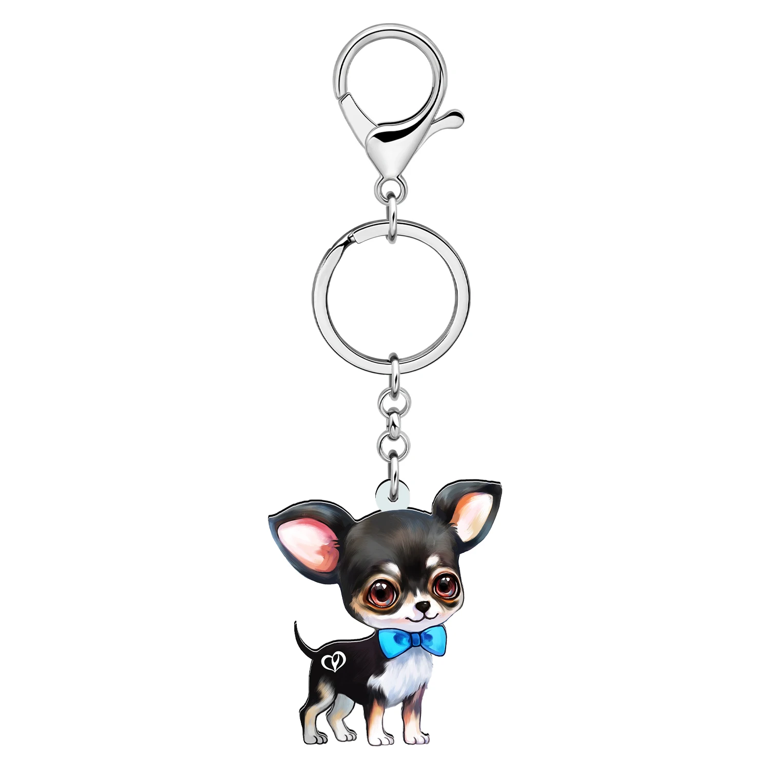 Bonsny Acryl Gentleman Black Chihuahua Puppy Doggy Handtas Auto Sleutelhangers Huisdieren Sleutelhanger Voor Vrouwen Kid Cadeaus