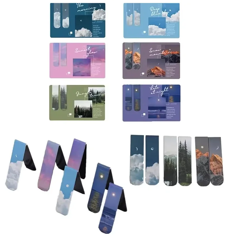 2pcs Landscape Themed Magnetic Bookmarks Magnet Page Markers Magnetic Page Clip For Students Teachers Reading School Stationary