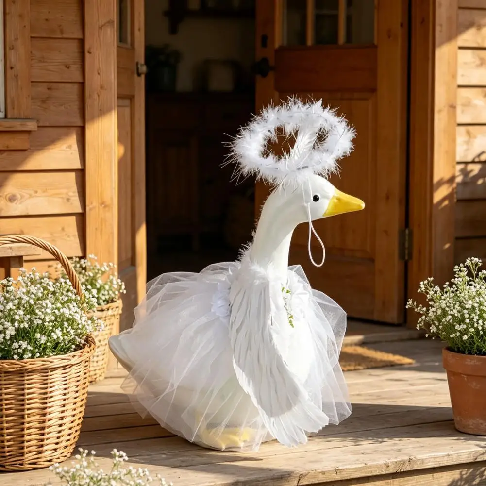 Goose Costume 1 Set Angel Goose Outfit, Porch Goose Angel Devil Costume, Feather Wings Skirt Headband Wand Set, Fits Porch Statu