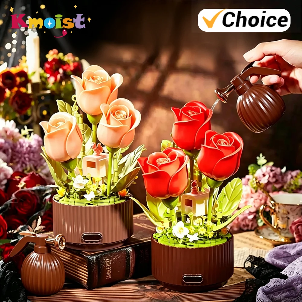 Building Blocks Eternal Flowers Blooming Garden Electric Assembled Assembly Rose Small Particle Bricks Blocks Toy Home Decor