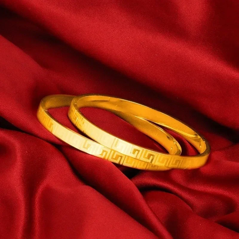 

9999 Real Gold 24K Yellow Gold Wanfu Jin'an Great Wall Pattern Buckle Bracelet