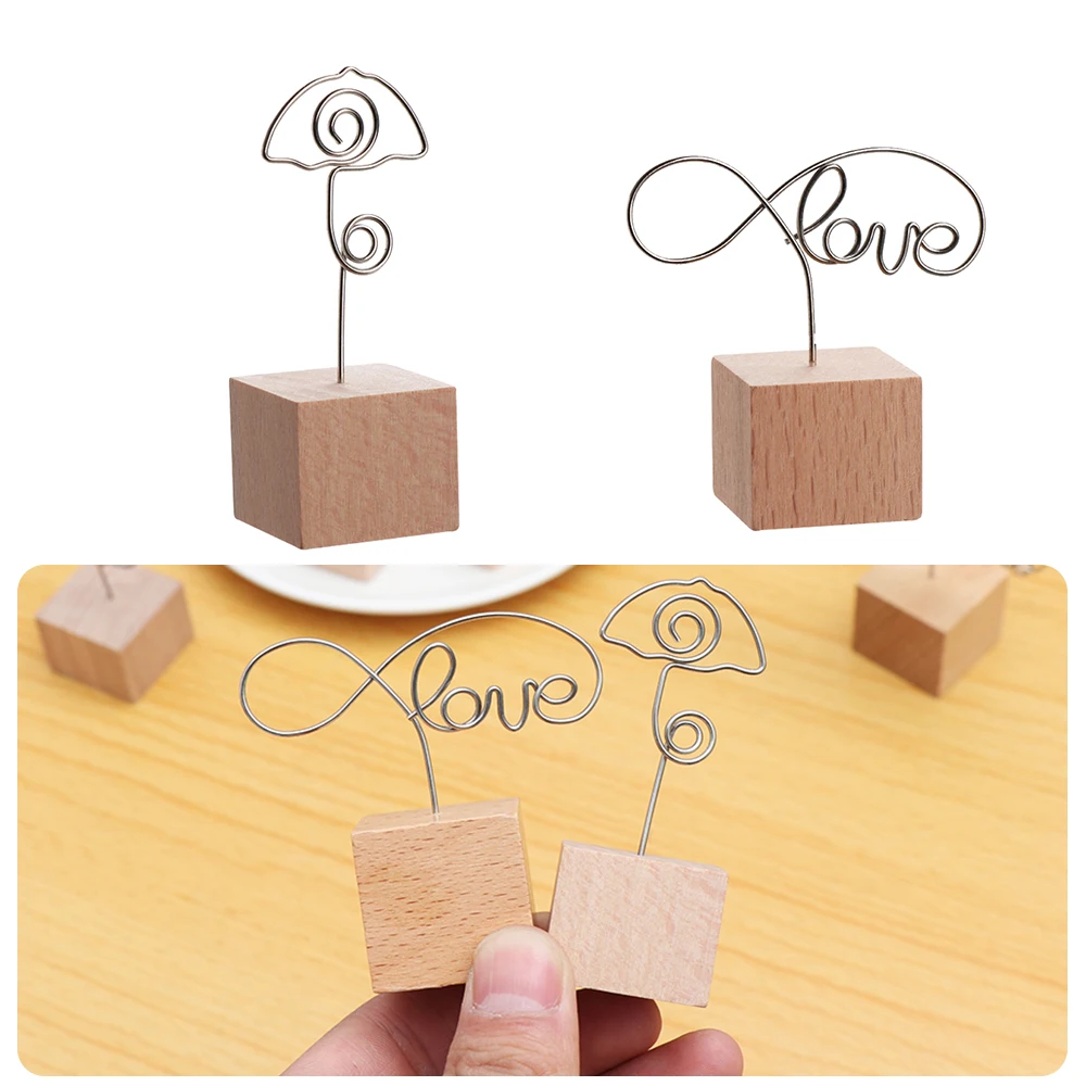 1 PC Name Card Desktop Ornaments Simplicity Memo Holder Picture Frame Photo Clip Square Wooden