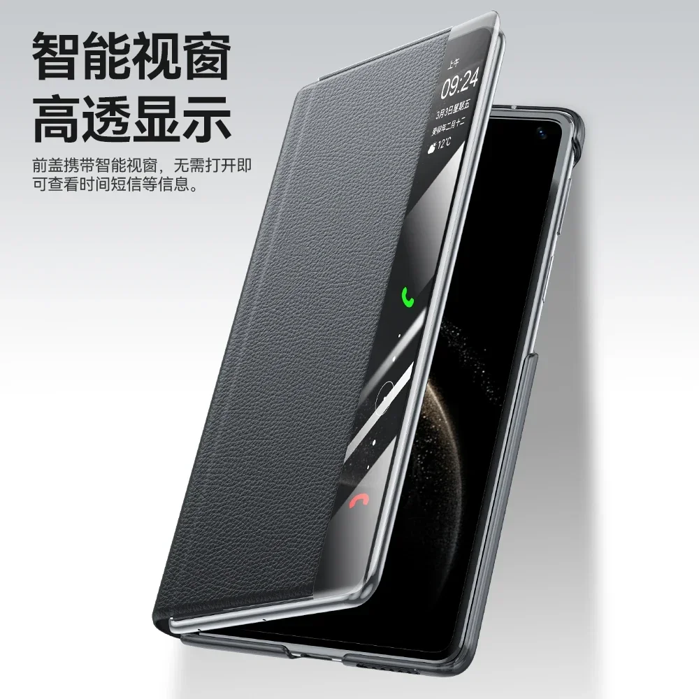 Luksusowa klapka z matowej skóry do etui Huawei Mate X6 Magnetyczny uchwyt na nadgarstek Inteligentne okno Odporny na wstrząsy futerał ochronny Akcesorium