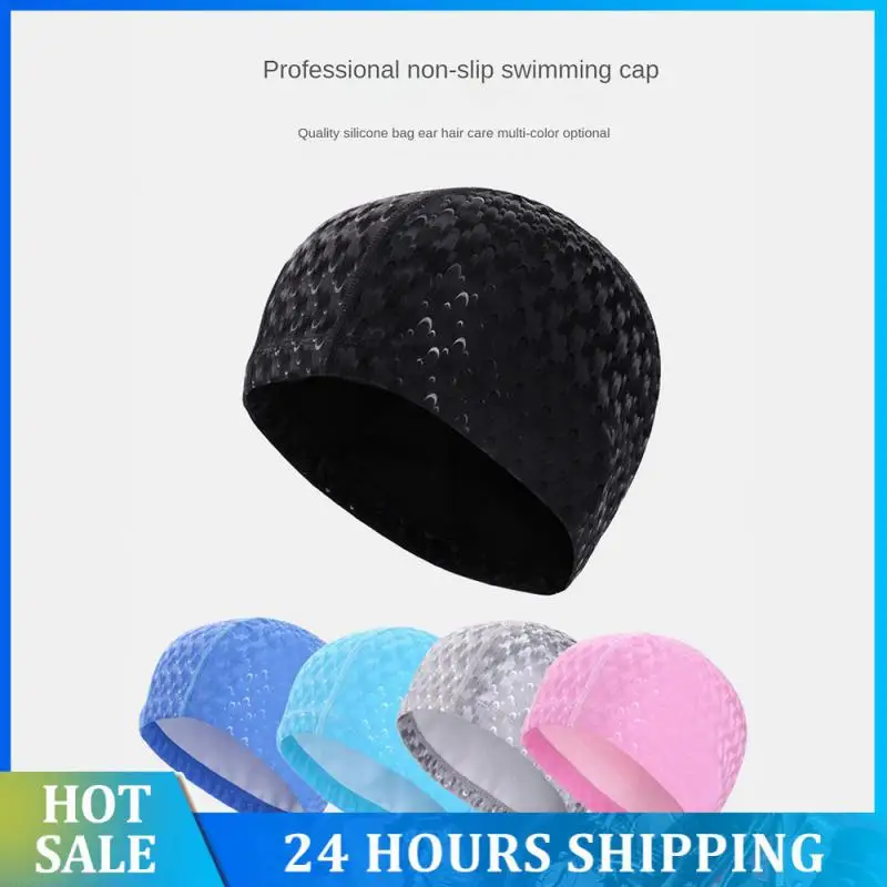 Durable Swimming Cap Caps For Swim  Pvc Waterproof Water Sport Hats Solid Color Free Size High Quality Women Cooling Diving Caps