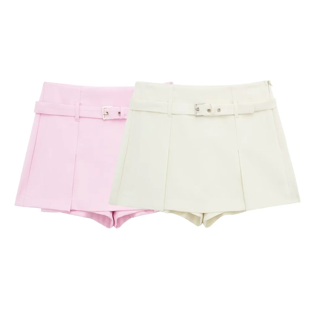 UNIZERA2024-minifalda plisada de cintura alta para mujer, Falda corta con cinturón, pantalones de verano