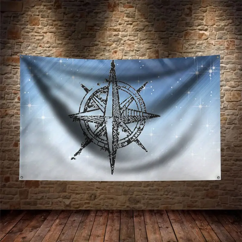 Bohemian Celestial Compass Rose Tapestry Flag Banner With 4 Rings Nautical Starry Sky Map Decor Astrology Wall Art Boho Gift