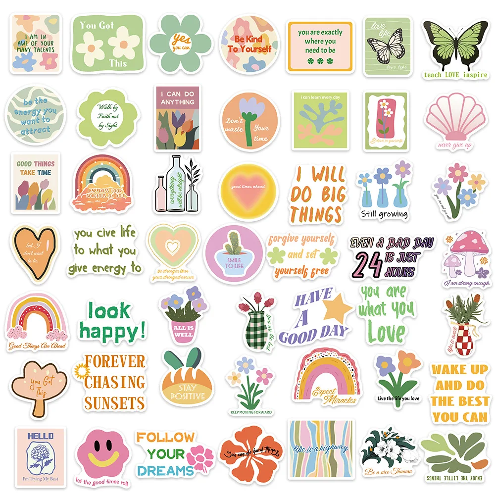 50Pcs Inspirational Danish Pink and Green Series Graffiti Stickers Suitable for Laptop Helmets Desktop Decoration DIY Sticker