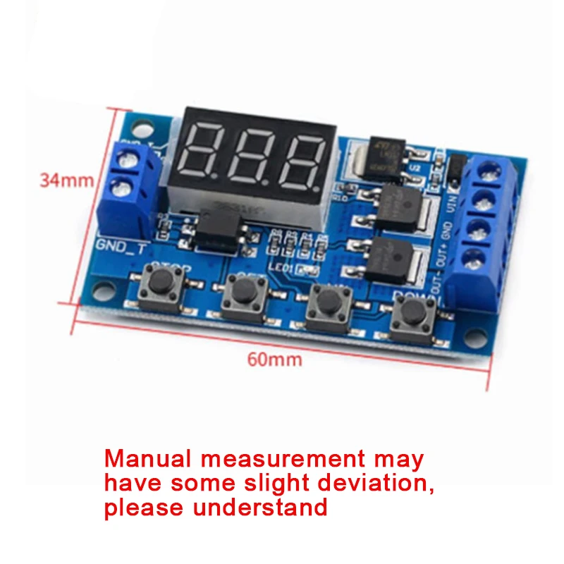 Moduł przekaźnika z opóźnieniem cyklicznym, sterowany impulsami DC 5V-36V, z wyświetlaczem LED i regulowanym czasem wyłączania/włączania.