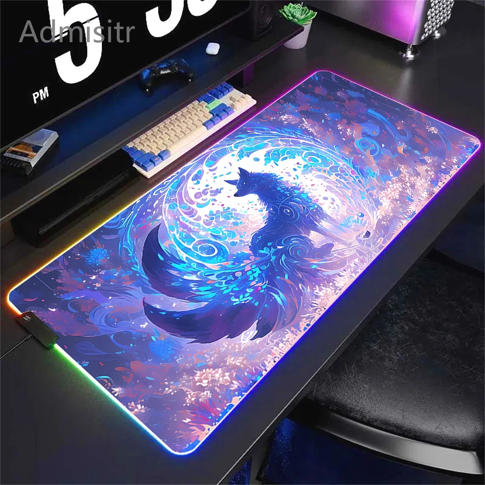 kawaii purple fox rgb mouse pad led brilhante mouse mats colorido gaming computer mousepad teclado pc gamer borracha xxl 01