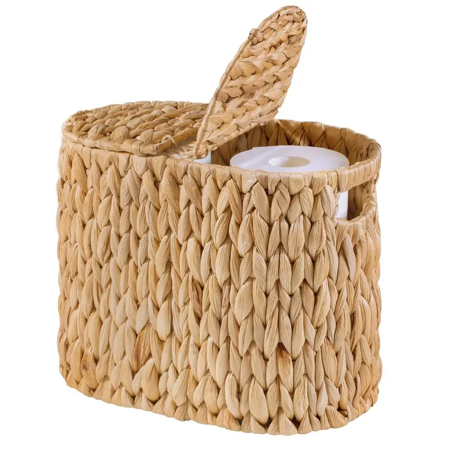 

Toilet Paper Basket with Lid, Water Hyacinth Wicker Toilet Paper Storage Holder for 4 Rolls, Toilet Paper Storage for Bathroom