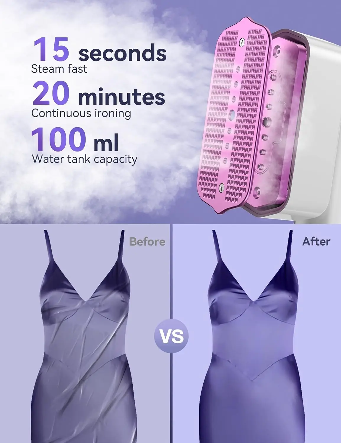 Handheld Garment Steamer, 15s Fast Heat, 35min Runtime, 180ml Tank, Blue