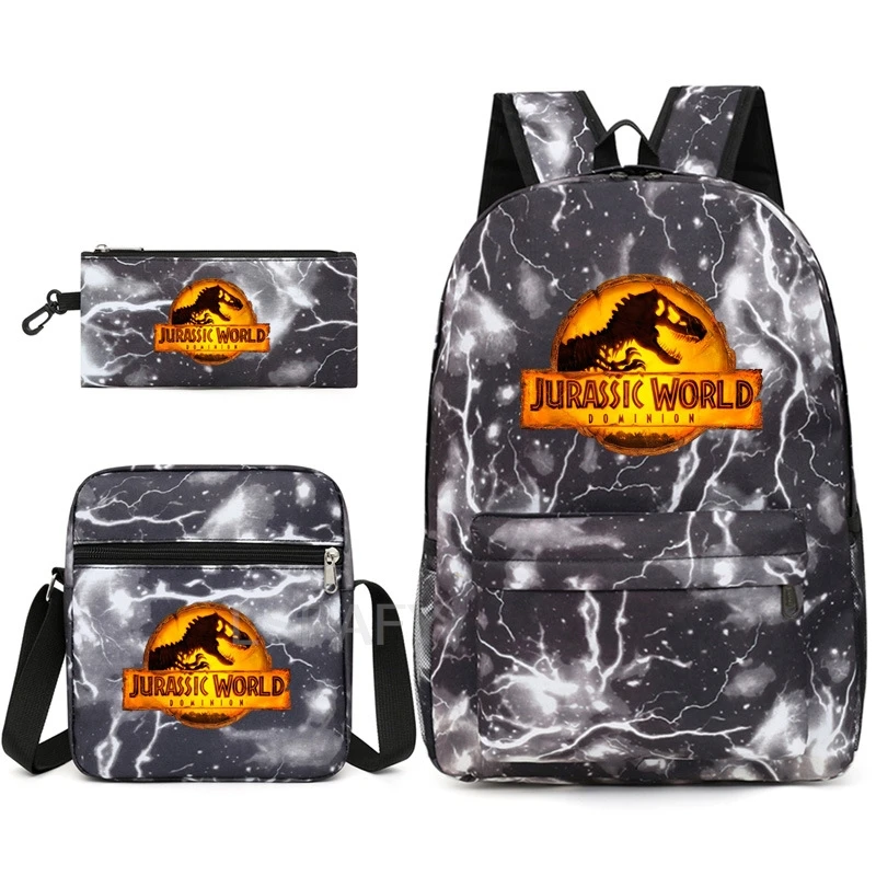 New Jurassic Park Dinosaur World 3Pcs Backpack Sets For Boy Girl Kids School Book Bags Travel Backpack Shoulder Bag Pen Bag