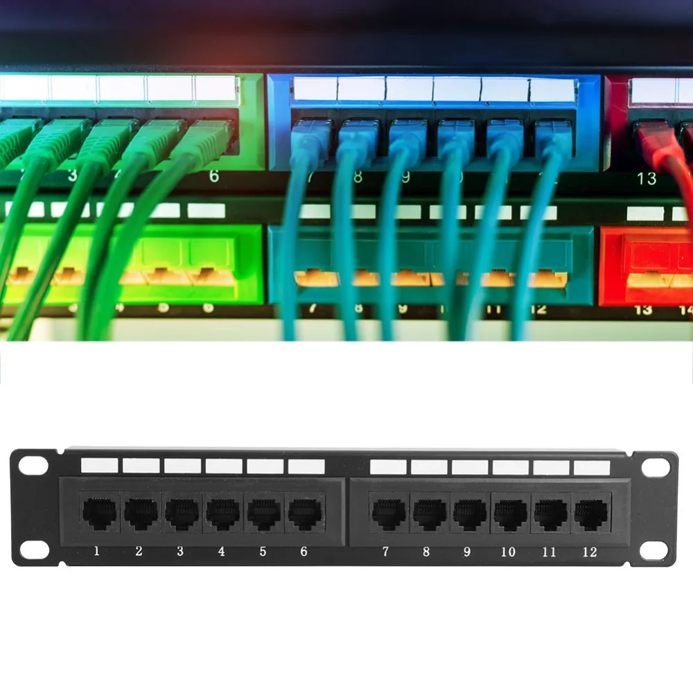 Panel de conexión UTP de 12 puertos CAT6 RJ45 sin soporte Cable Rack 10 pulgadas de ancho 1U Ethernet Panel de conexión de datos de red montaje en bastidor