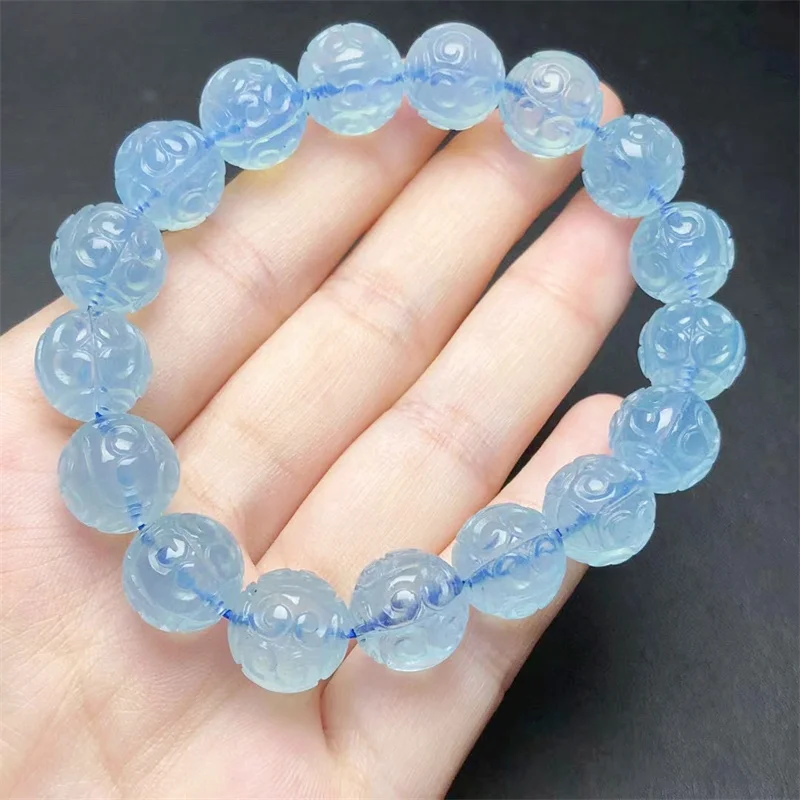 Natural Aquamarine Mosaic Bead Bracelet Healing Handmade Women Jewelry Stretch Bangle Children Birthday Gift 1pcs 9/10/12MM