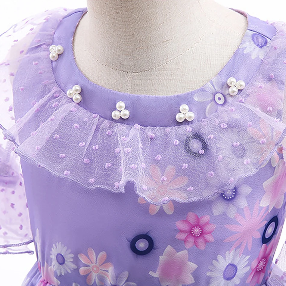 Kids Isabela Dress Children Summer Floral Swing Flared Costume Girl Encanto Cosplay Outfit Madrigal Halloween Clothes 3-12Y