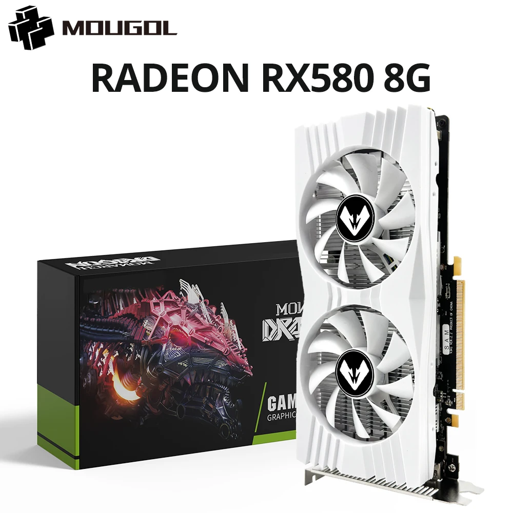 MOUGOL Original Radeon RX580 8G Graphics Card GDDR5 Memory Video Gaming Card PCIE3.0x16 DVI DP for Desktop Computer AMD Card