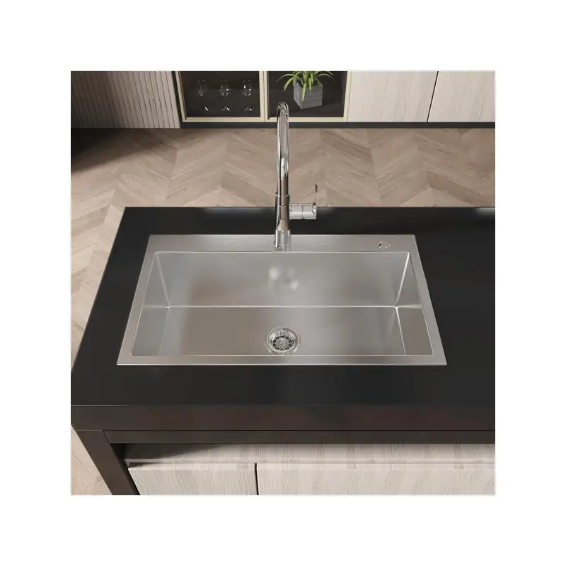 

Кухонная мойка с одной чашей из нержавеющей стали размером 32 x 19 дюймов, сверхмонтная конструкция с отделкой из матового никеля со сливом стандарта США и крючками,