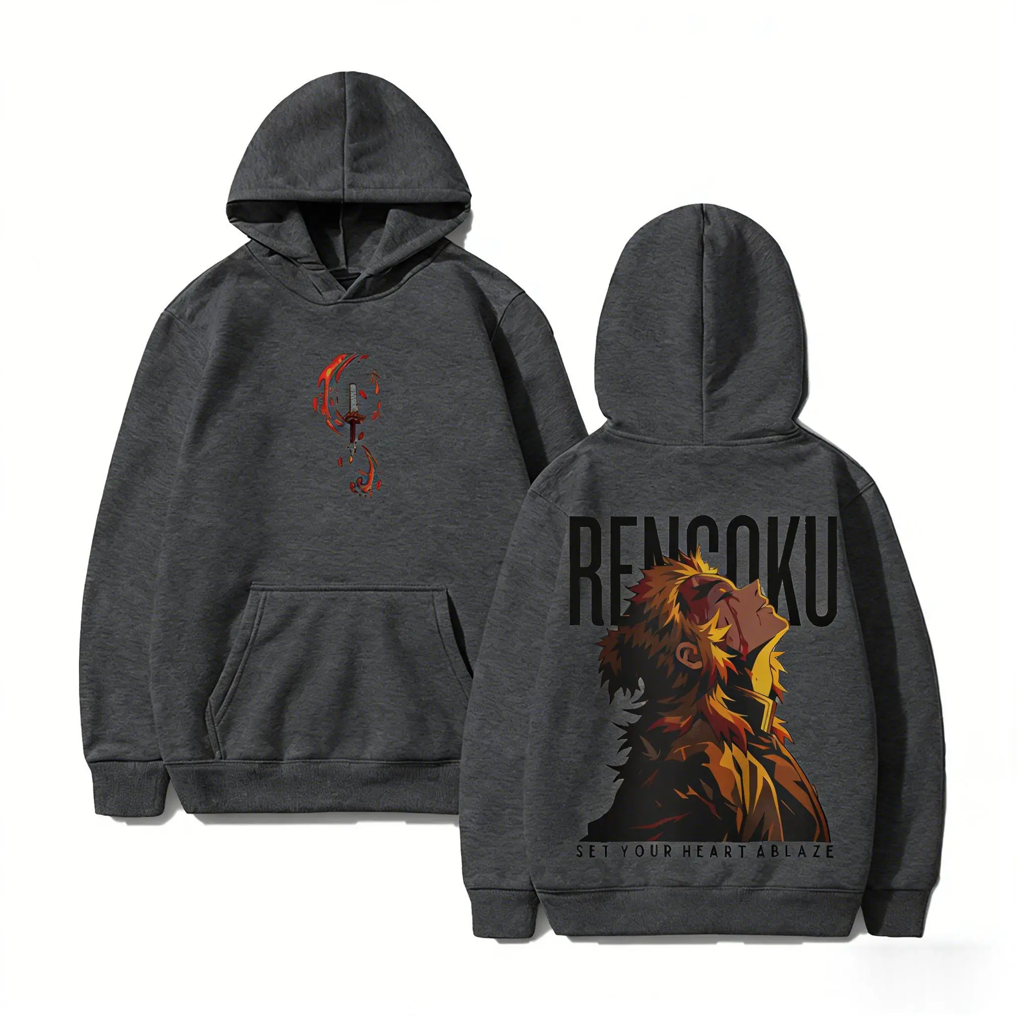 Demon Slayer Rengoku Hoodie Anime Sweatshirt Men Women 2026 Autumn Winter New Cosplay Casual Streetwear Pullover Graphic Jacket