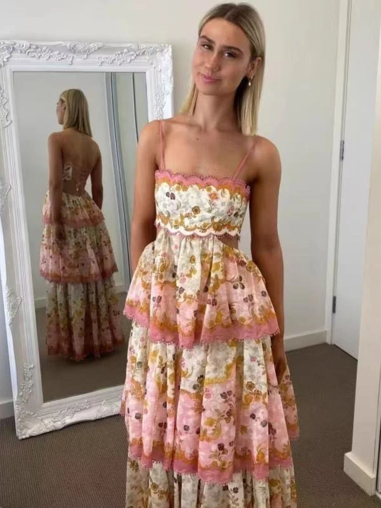 

Pure Desire, Sexy Backless, Self-adjusting Drawstring Embroidery Suspender Skirt, Ruffle Edge Dress, Beach Vacation Long Dress