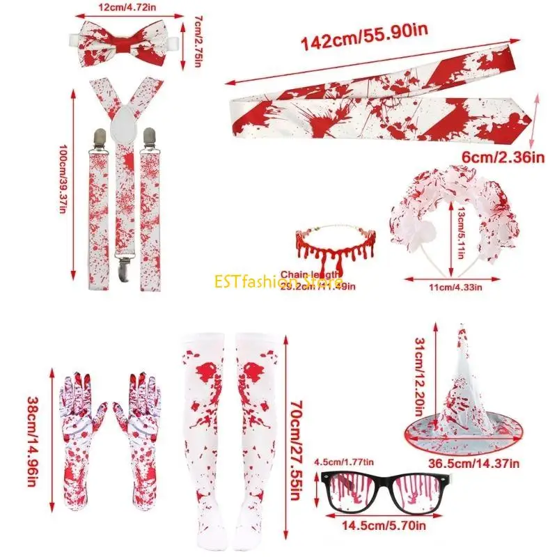 Y5GC Scarico schizzinoso a sangue puntato occhiali Halloween guanti sangue schizzati calze Foto Props Set costumi