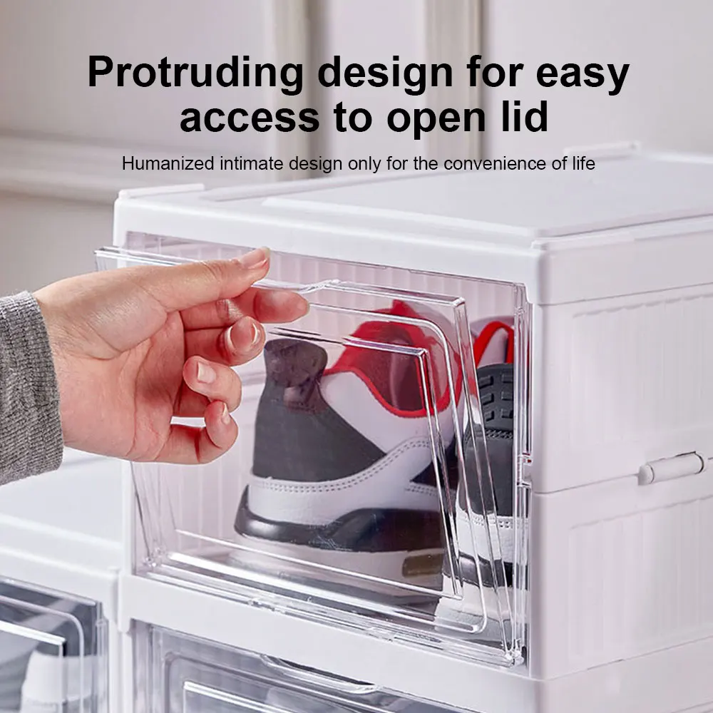 Conteneur à chaussures pliable à 6 niveaux, robuste, empilable, armoire de rangement moderne, organisateur transparent pour chaussures, vêtements, jouets