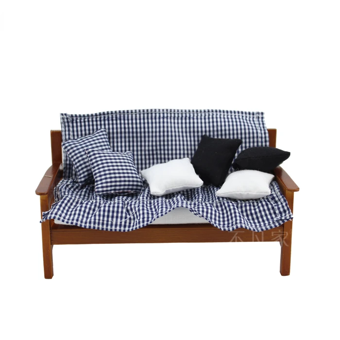 Doll house sofa furniture model simulation double leather sofa Miniature Furniture Armchair Sofa Footstool Doll Decor Toy