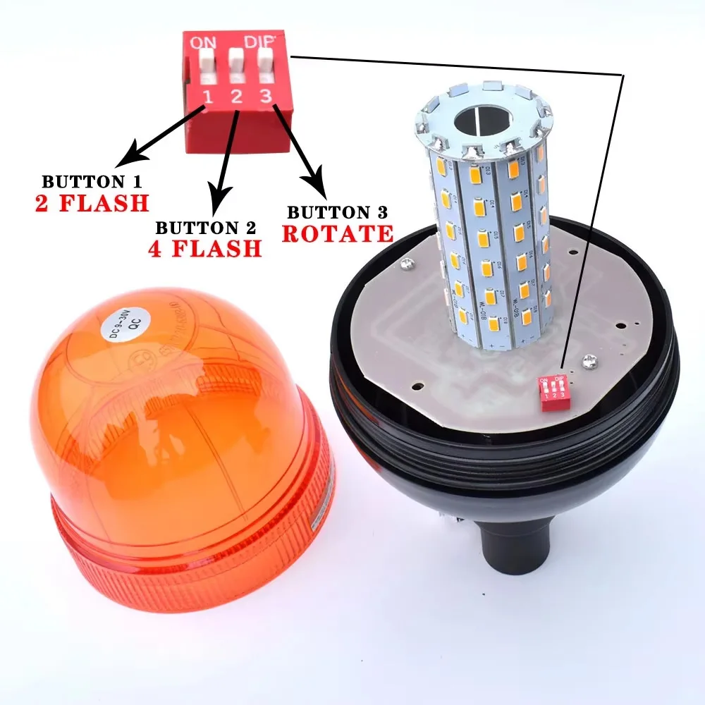 12V/24V Dual Voltage LED Strobe Beacon - 360° Rotating Amber Warning Light for Trucks, Trailers & Marine Vehicles