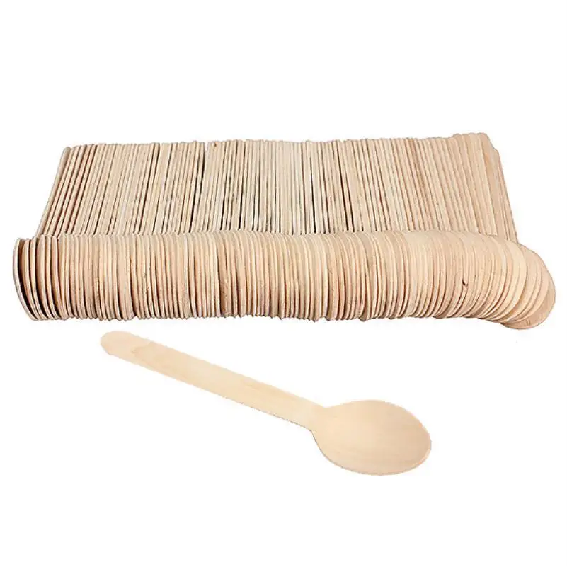 100Pcs Disposable Wooden Spoon Mini Ice Cream  Party Tableware Kitchen Safe New Wood Western Dessert Scoop Wedding tiny