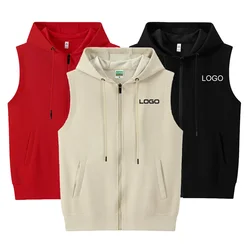 Personalised Hoodie Sleeveless Zipper Vest for Men Women Comppany Team Clothes Custom Logo Streewear Coat 100% Polyester