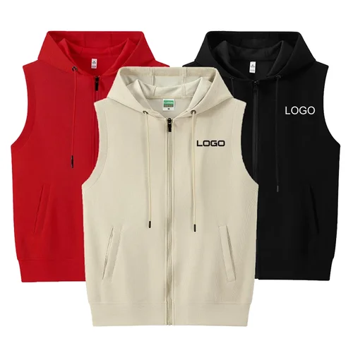 Imagen 1 del producto Sudadera con capucha personalizada, chaleco sin mangas con cremallera para hombres y mujeres, ropa de equipo Comppany, abrigo Streewear con logotipo personalizado, 100% poliéster