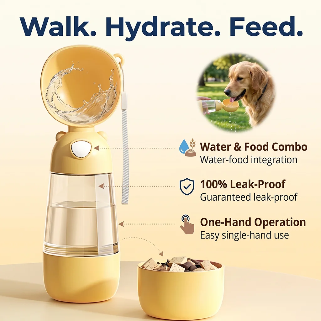 Auslaufsichere Haustier-Wasserflasche Tragbarer Hunde-Reisewasserbecher Outdoor-Trinkspender für Kleine und Mittlere Haustiere 2-in-1