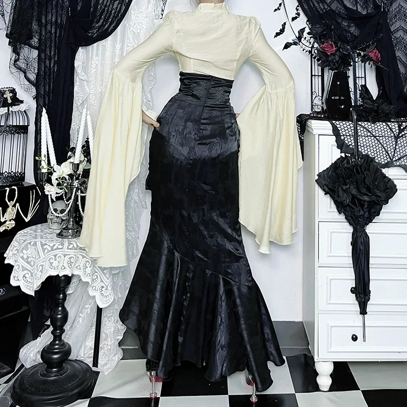 Goth Dark Asimmetrico Maxi Gonne Bottoms Mall Goth Party Halloween Gonne a sirena a vita alta per le donne Abiti cosplay Abiti