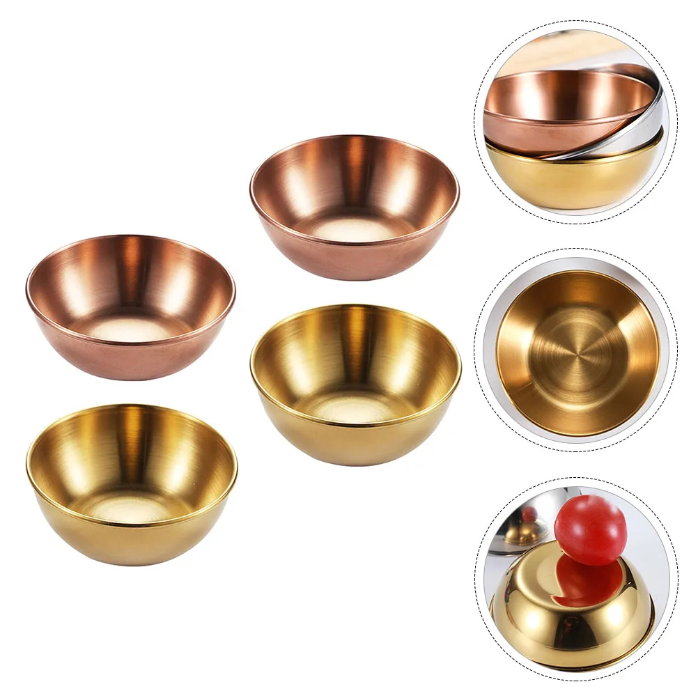 

4 Pcs Stainless Steel Bowls Sauce Dishes Mini Plates Divided Condiment Flavor Sour Mustard Soy Dessert Soup