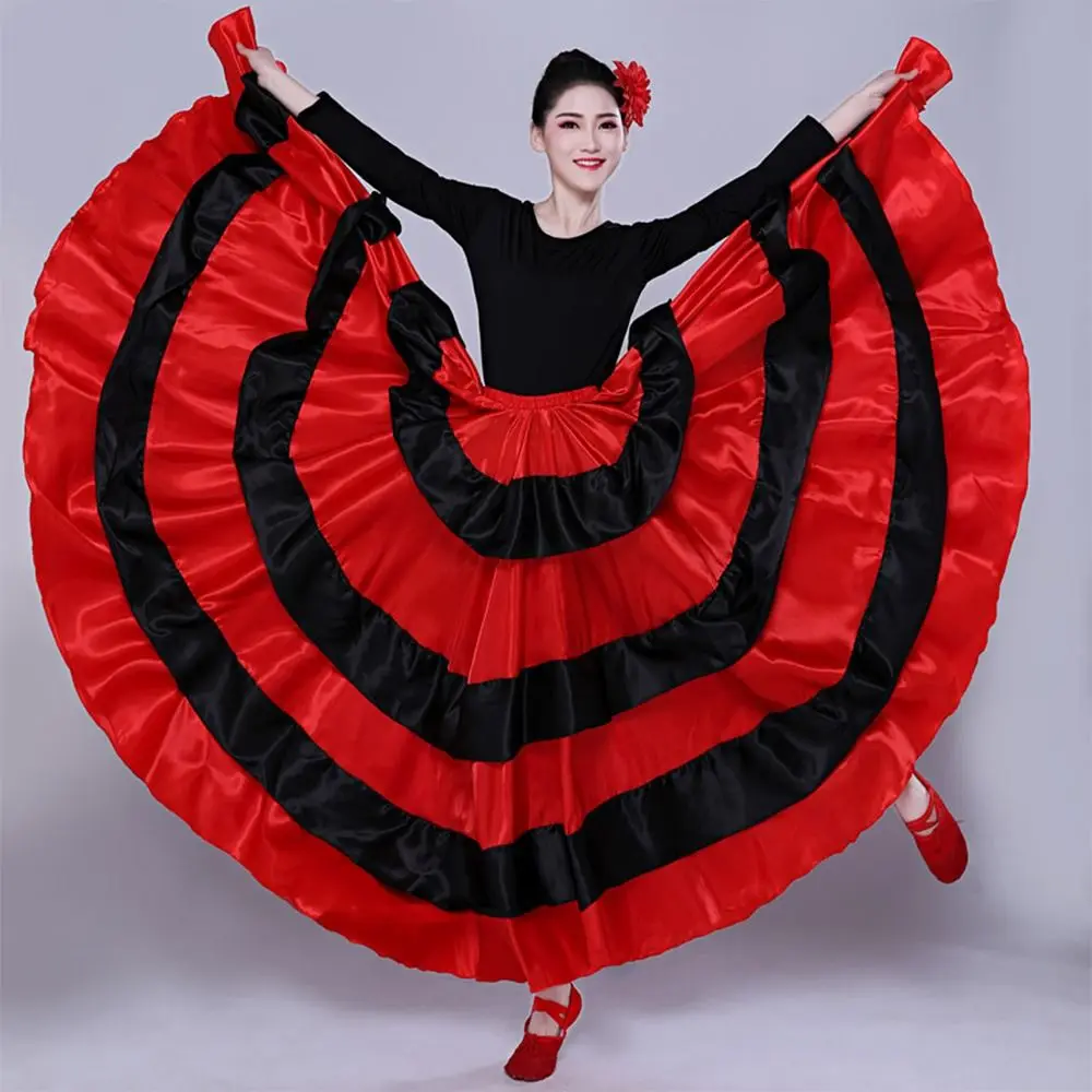 Mode Satin Spanisch Flamenco Rock Glatte Große Schaukel Bauchtanz Kostüme Ballsaal Party Paso Doble Tanz Kleid für Frauen