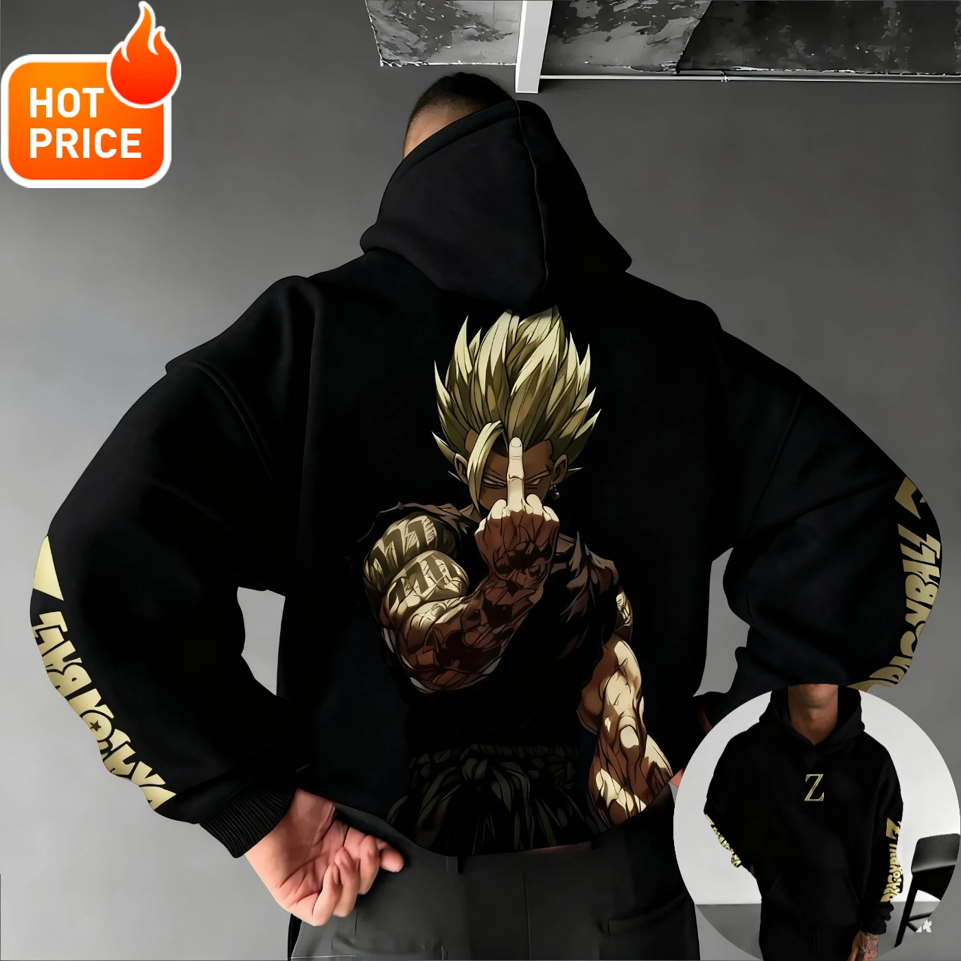 เสื้อฮู้ดผู้ชายลายซุนโกคู ดราก้อนบอล สไตล์ฮาราจูกุ สำหรับฤดูหนาว เสื้อสตรีทแวร์วินเทจทรงโอเวอร์ไซส์ เสื้อฮู้ดแขนยาวแบบยูนิเซ็กส์