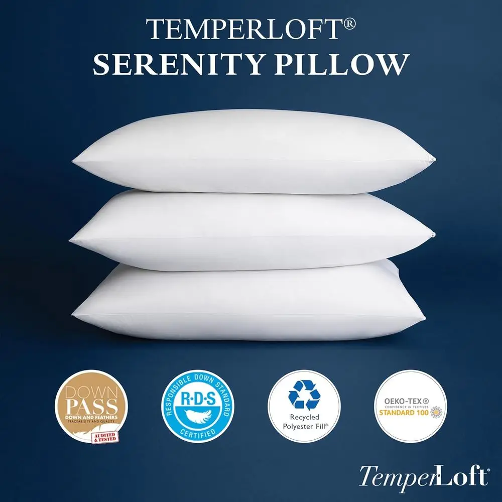 TemperLot Serenity Pillows King (Set o 2), Down/Down Alternative ill, 20x36, 100% Cotton Cover, ound in Leading Hotels Nationwid