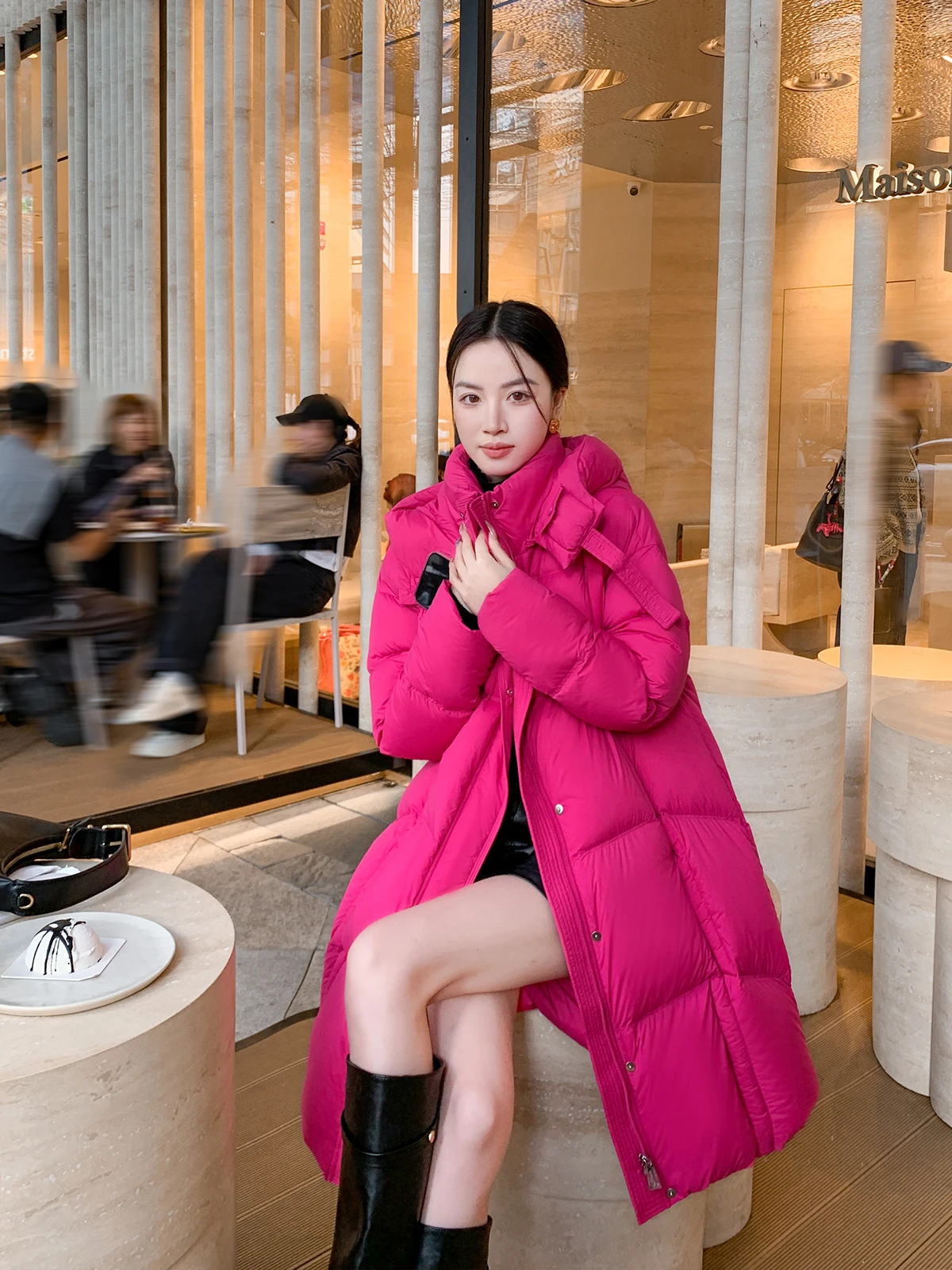 

Зимнее теплое пальто Binguo: розово-фиолетовая утепленная женская куртка из нейлона с пуховым наполнителем для повседневной носки