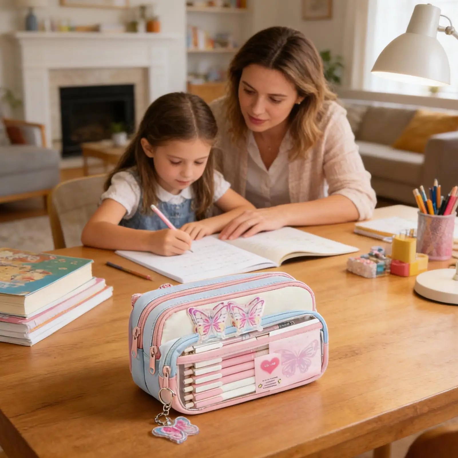 

Pencil Bag Butterfly-Themed Zipper Closure Large Capacity Pencil Pouch For Middle School College Students Youth Girls Teens