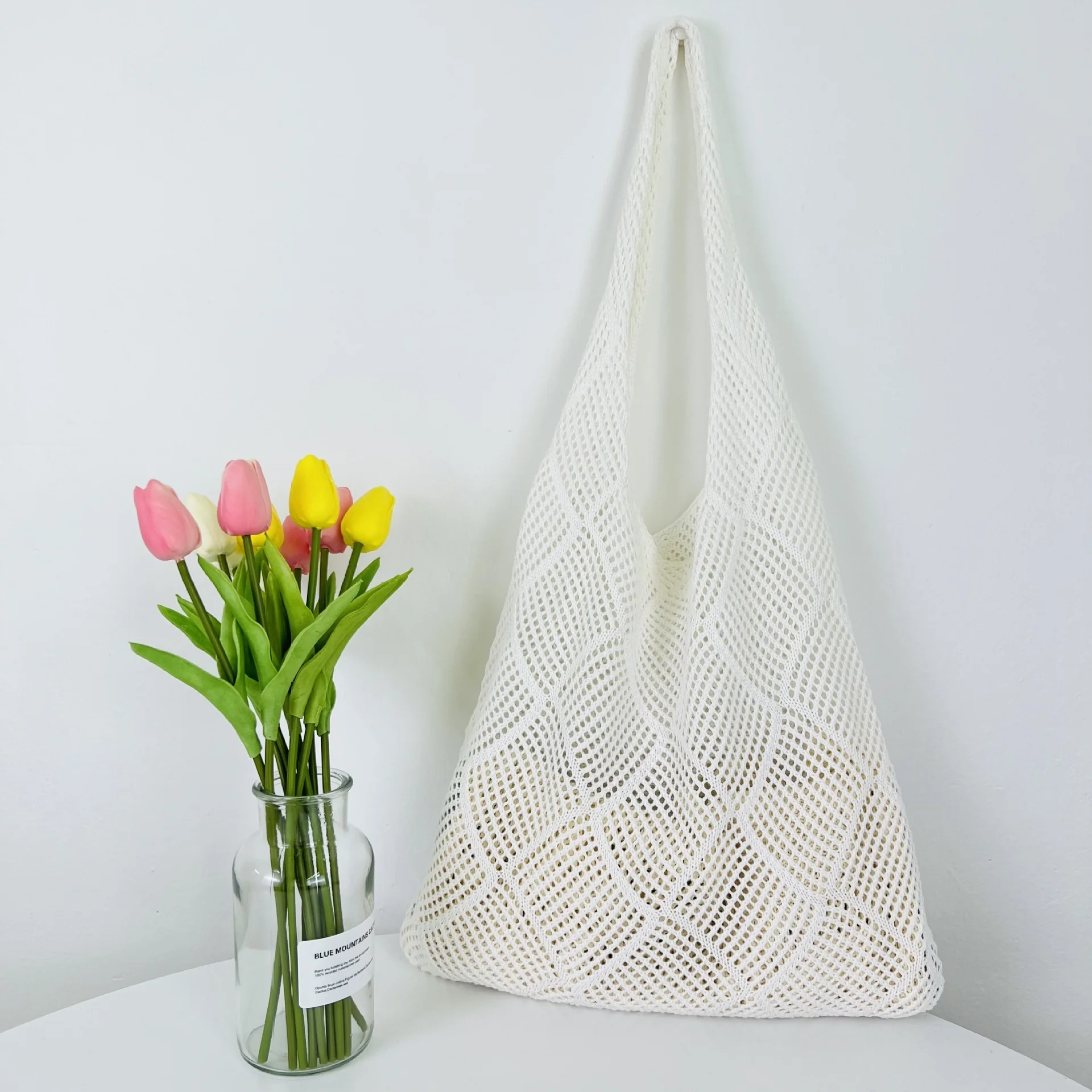 2023 New Bag, Japanese And Korean Tote Bag, Solid Color Bag, Knitted Bag, Hollow Bag, Woven Bag, Women's Bag Trend