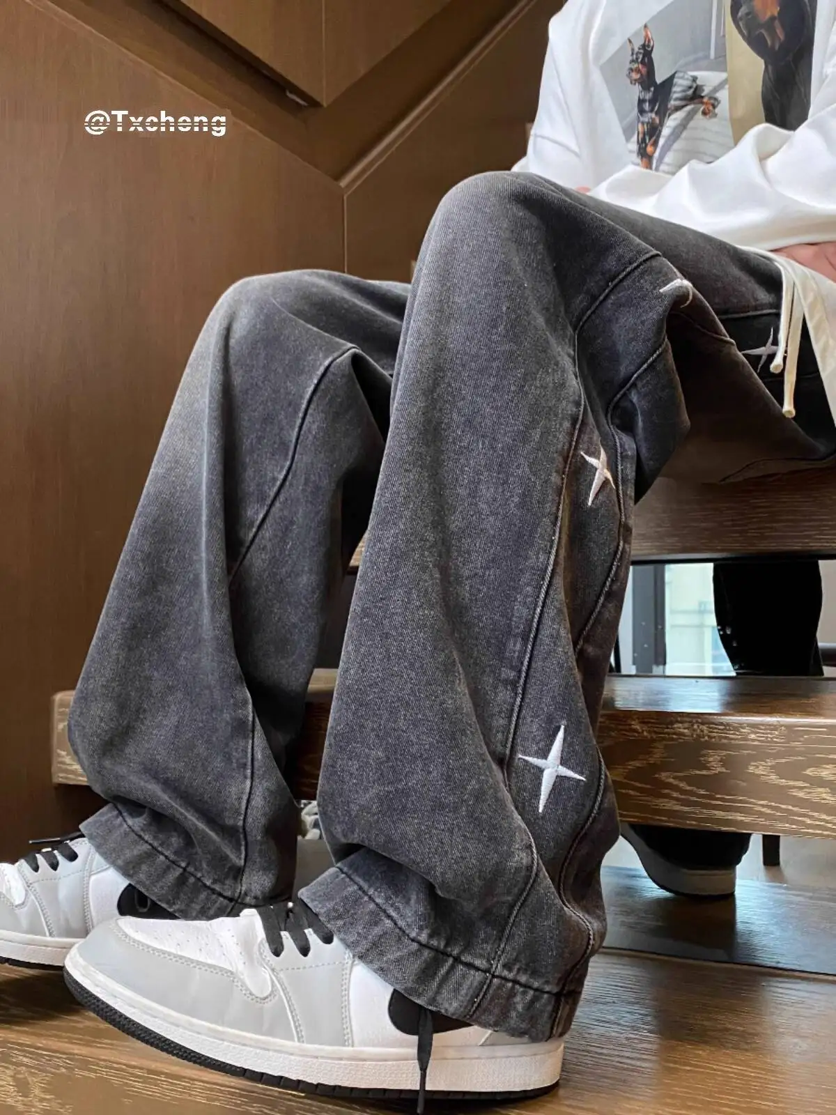 Men's Jeans Plus Size 8XL Up Vintage Denim Pants Retro Loose Straight Leg Style INS Wide Leg Floor Length Pants