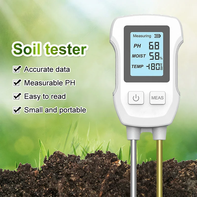 Digital LCD Soil Tester 3-in-1 PH/Moisture/Temp 3.0-9 pH Meter Metal Sensor Humidity Monitor for Flower Plants Gardening