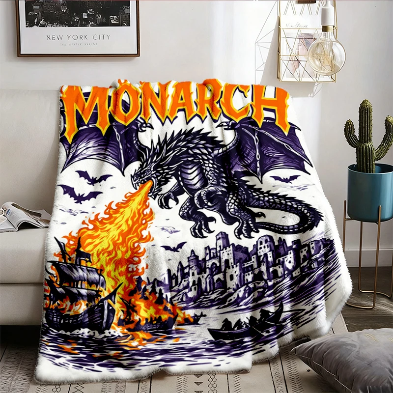 Dragon Monarch Dragon Flannel Blanket, Vintage 90s Gothic Castle Fire Design